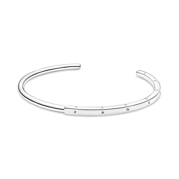 Pandora Sterling Silver Signature I-D Open Bangle Large - Picture 1 of 1